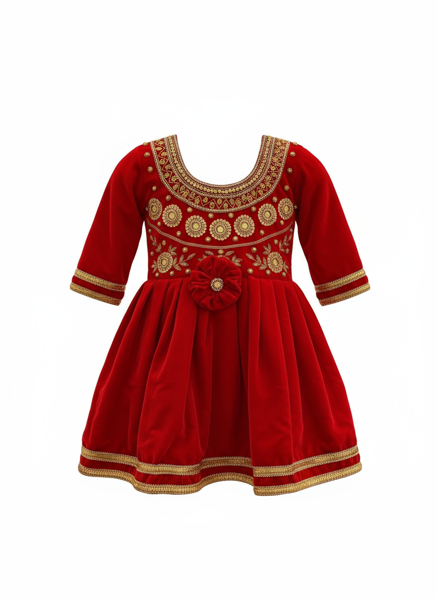 Kadai Velvet Frock Red 4-5 Year